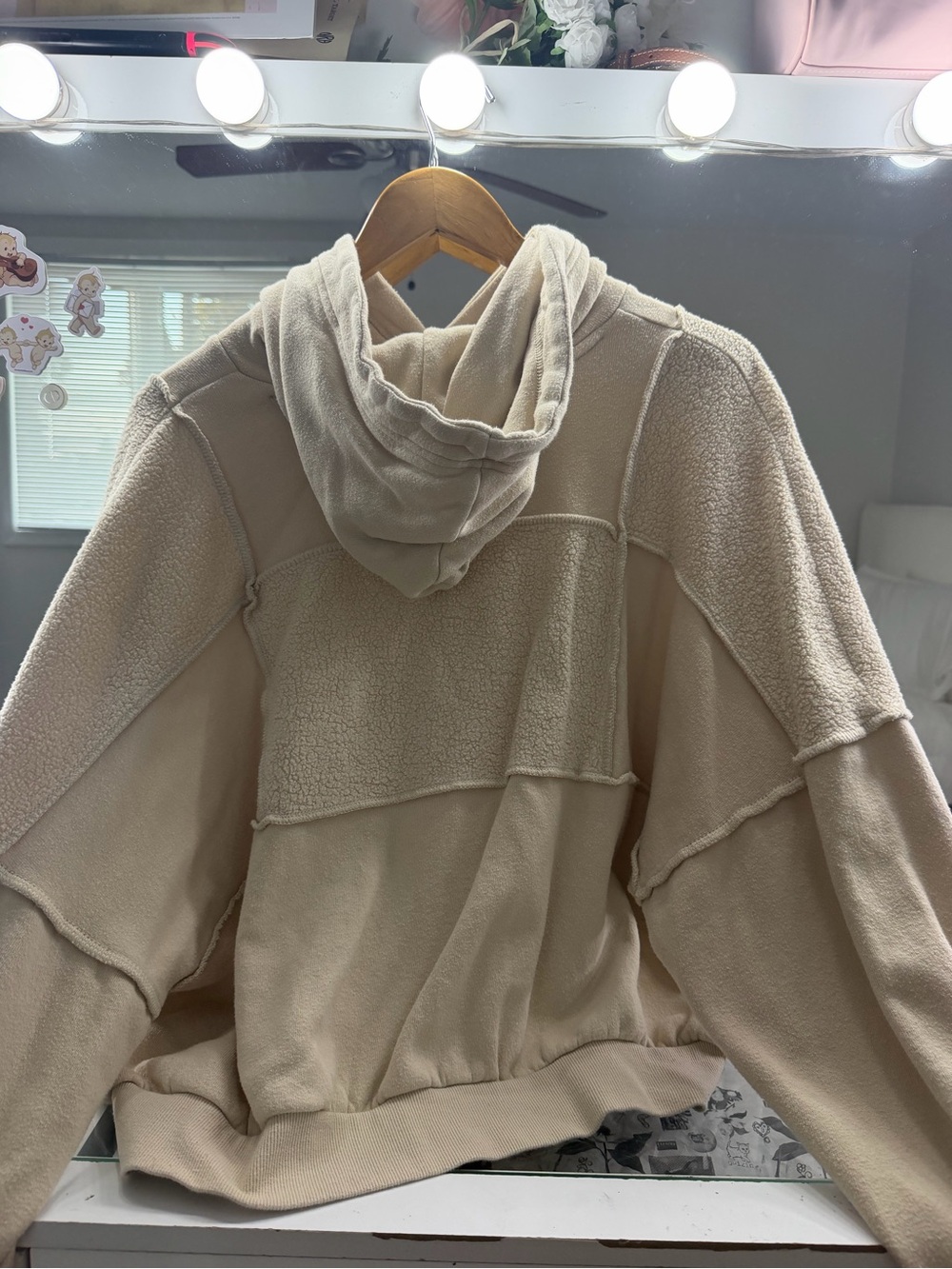 Cream Aerie Sherpa Patchwork Hoodie